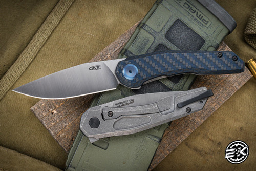 Zero Tolerance 0545 Flipper Knife Blue/Gray Carbon Fiber Titanium 3.30" Satin MagnaCut 0545BLUCF