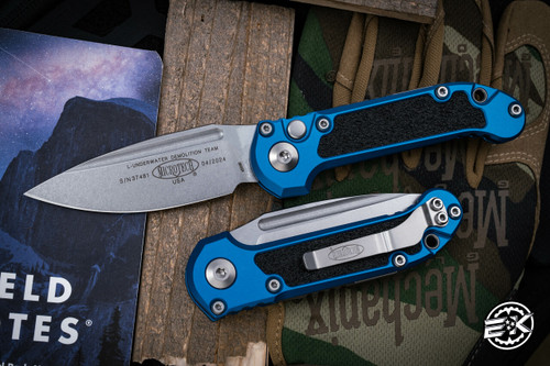 Microtech LUDT Automatic Folding Knife Blue/Grip Inlay 3.4" Drop Point Stonewash 1135-10BL