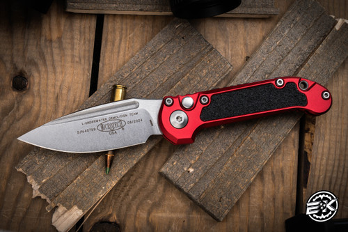 Microtech LUDT Gen III Automatic Folding Knife Red/Grip Inlay 3.4" Drop Point Stonewash 1135-10RD