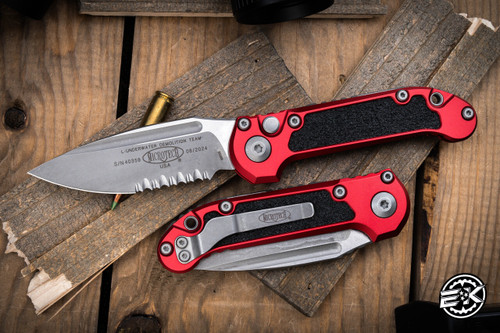 Microtech LUDT Gen III Automatic Folding Knife Red/Grip Tape Inlay 3.4" Drop Point Apocalyptic Stonewash Serrated 1135-11APRD