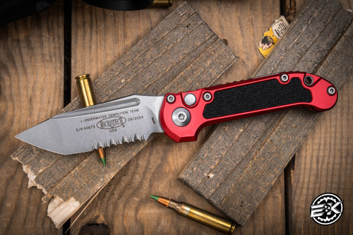 Microtech LUDT Automatic Folding Knife Red/Grip Tape Inlay 3.4" Tanto Stonewash Serrated 1136-11RD