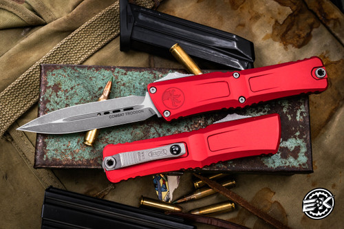 Microtech Combat Troodon Gen III OTF Automatic Knife Red 4" Dagger Apocalyptic Stonewash 1142-10APRD