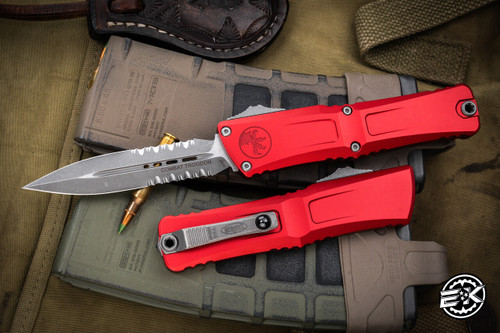  Microtech Combat Troodon Gen III OTF Automatic Knife Red 4" Dagger Apocalyptic Stonewash Serrated 1142-11APRD