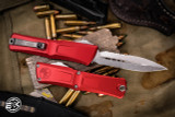 Microtech Combat Troodon Gen III OTF Automatic Knife Red 4" M390 Dagger Stonewash Serrated 1142-11RD