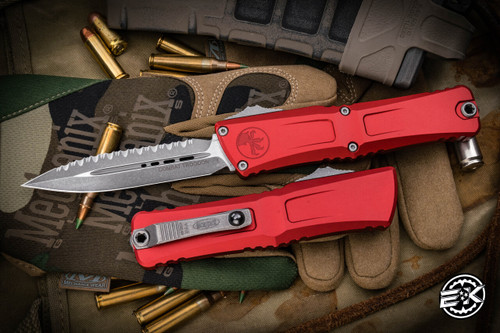  Microtech Combat Troodon Gen III OTF Automatic Knife Red 4" Dagger Apocalyptic Stonewash Serrated 1142-12APRD