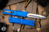 Microtech Combat Troodon Gen III OTF Automatic Knife Blue 4" Dagger Stonewash Serrated 1142-12BL