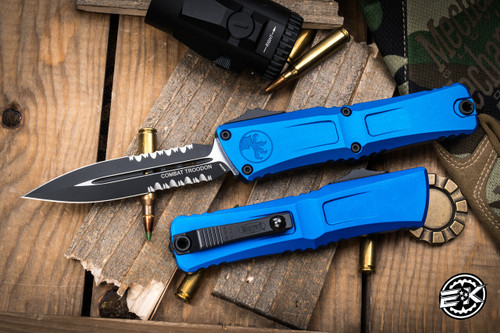 Microtech Combat Troodon Gen III OTF Automatic Knife Blue 3.8" Dagger Black Serrated 1142-2BL