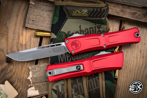 Microtech Combat Troodon Gen III OTF Automatic Knife Red 4" Drop Point Apocalyptic Stonewash 1143-10APRD