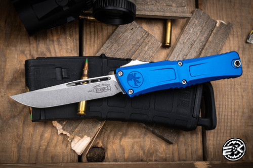 Microtech Combat Troodon Gen III OTF Automatic Knife Blue 4" Drop Point Stonewash 1143-10BL