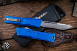 Microtech Combat Troodon Gen III OTF Automatic Knife Blue 4" M390 Drop Point Apocalyptic Stonewash Serrated 1143-11APBL