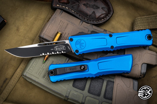 Microtech Combat Troodon Gen III OTF Automatic Knife Blue 4" Drop Point Black Serrated 1143-2BL 