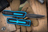 Microtech Scarab II Gen III OTF Automatic Knife Blue 4" DE-S Double Edge-Drop Point Black 1180-1BL