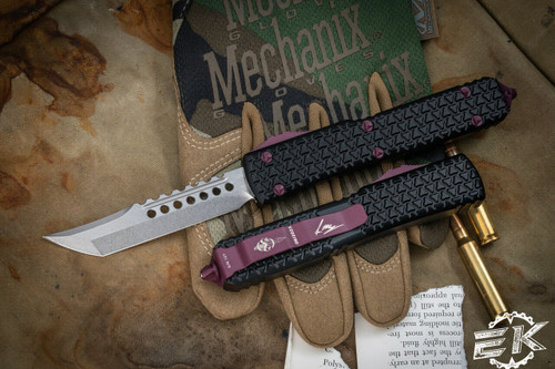 Microtech Ultratech Tri Grip Hellhound OTF Automatic Knife Black Cherry Hardware 3.4" Stonewash 119T-10BCEKS (EKnives EKclusive)