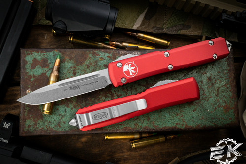 Microtech Ultratech OTF Automatic Knife Red 3.4" Drop Point Stonewash 121-10RD