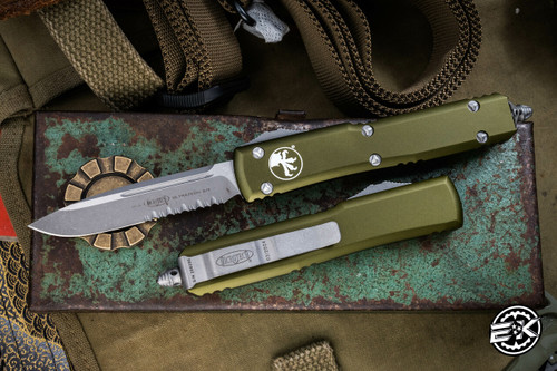  Microtech Ultratech OTF Automatic Knife OD Green 3.4" Apocalyptic Stonewash Serrated 121-11APOD 