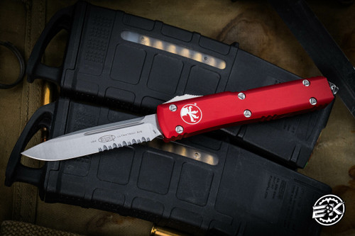 Microtech Ultratech Red OTF 3.4" Stonewash Serrated 121-11RD