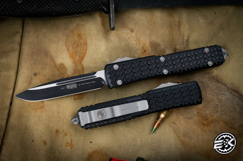 Microtech Tri-Grip Ultratech "EKnives EKclusive" Gunmetal Grey Cerakote Accents 3.4" Drop Point Black 121T-1GMEKS