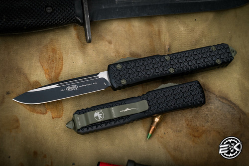 Microtech Tri-Grip Ultratech "EKnives EKclusive" OD Green Cerakote OTF Knife 3.4" Drop Point Black 121T-1ODEKS