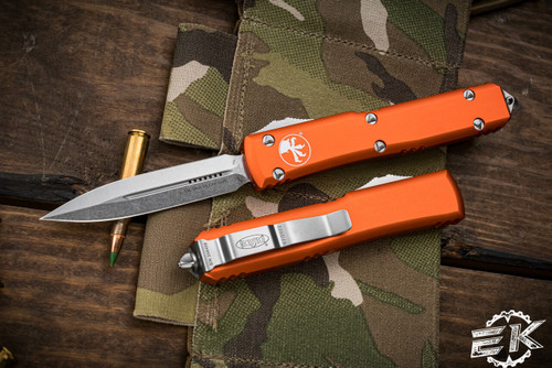 Microtech Ultratech OTF Automatic Knife Orange 3.4" Dagger Stonewash 122-10OR