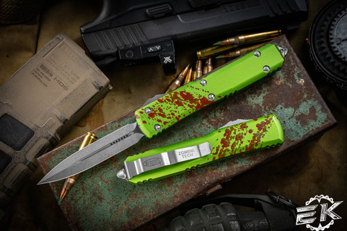 Microtech Zombie Tech Ultratech Green/Red 3.4" Dagger Stonewash 122-10 Z 