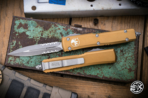 Microtech Ultratech Tan OTF Automatic Knife 3.4" Dagger Apocalyptic Serrated 122-11APTA