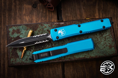 Microtech Ultratech OTF Automatic Knife Turquoise 3.4" Dagger Black Serrated 122-2TQ