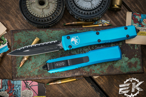 Microtech Ultratech OTF Automatic Knife Turquoise 3.4" Dagger Black Serrated 122-3TQ