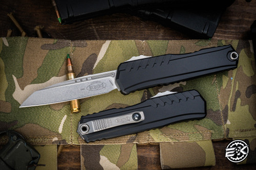 Microtech Cypher II OTF Automatic Knife Black Aluminum 3.5" Wharncliffe Stonewash 1241-10