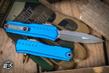 Microtech Cypher II OTF Automatic Knife Blue Aluminum 3.5" Dagger Apocalyptic Stonewash 1242-10APBL