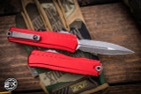 Microtech Cypher II OTF Automatic Knife Red Aluminum 3.5" Dagger Apocalyptic Stonewash 1242-10APRD