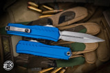 Microtech Cypher II OTF Automatic Knife Blue Aluminum 3.5" Dagger Stonewash 1242-10BL