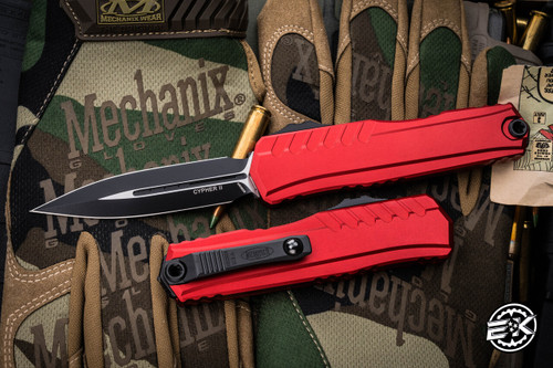 Microtech Cypher II OTF Automatic Knife Red Aluminum 3.5" M390 Dagger Black 1242-1RD