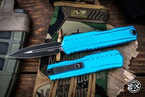 Microtech Cypher II OTF Automatic Knife Turquoise Aluminum 3.5" M390 Dagger Black 1242-1TQ