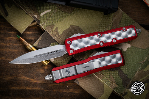 Microtech Daytona OTF Automatic Knife Red Aluminum/Bubble Inlay 3" Dagger Stonewash 126-10RDBIS