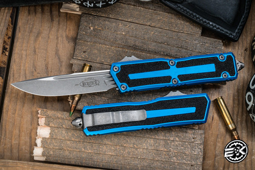 Microtech Scarab II OTF Automatic Knife Gen III Blue Aluminum 4" S/E Apocalyptic 1278-10APBL