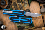 Microtech Scarab II Gen III OTF Automatic Knife Blue Aluminum 4" Drop Point Stonewash Serrated 1278-10BL