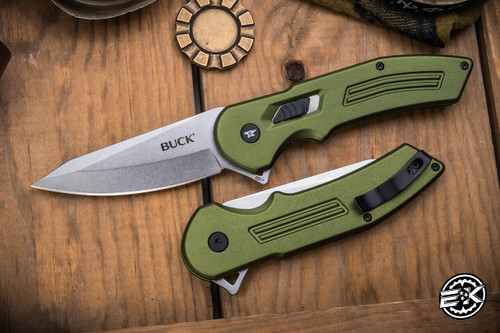 Buck Hexam Spring Assist Knife Green Aluminum 3.5" Stonewash