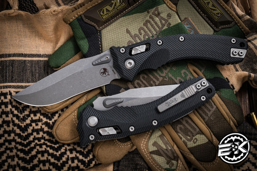 Microtech Amphibian Ram-LOK Folding Knife Fluted Black G10 3.9" Apocalyptic Stonewash 137RL-10APFLGTBK