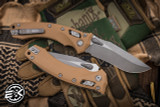 Microtech Amphibian Ram-LOK Folding Knife Fluted Tan G10 3.9" Apocalyptic Stonewash 137RL-10APFLGTTA