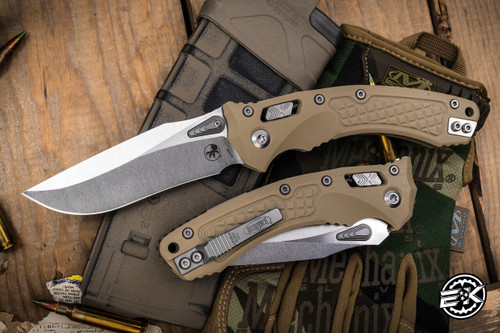 Microtech Amphibian Ram-LOK Folding Knife Frag Tan G10 3.9" Stonewash 137RL-10FRGTTA