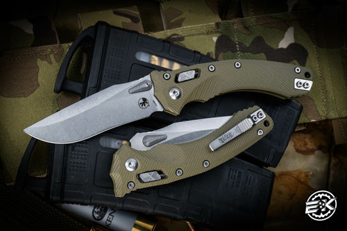 Microtech Amphibian Ram-LOK Folding Knife Fluted OD Green G10 3.9" Stonewash 137RL-10FLGTOD