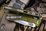 Microtech Amphibian Ram-LOK Folding Knife Fluted OD Green Aluminum 3.9" Stonewash Serrated 137RL-11FLOD