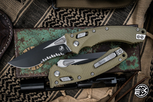 Microtech Amphibian Ram-LOK Folding Knife Fluted OD Green G10 3.9" Black Serrated  137RL-2FLGTOD