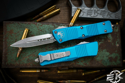 Microtech Troodon OTF Automatic Knife Turquoise 3" Dagger Stonewash 138-10TQ