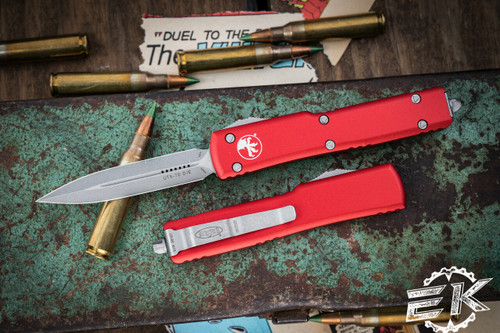 Microtech UTX-70 OTF Automatic Knife Red 2.4" Dagger Apocalyptic Stonewash 147-10APRD