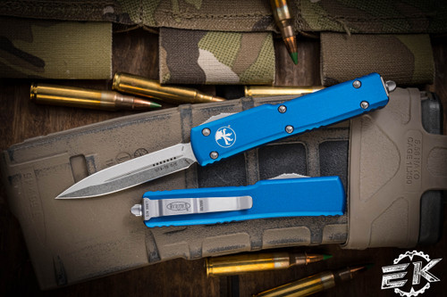 Microtech UTX-70 OTF Automatic Knife Blue 2.4" Dagger Stonewash 147-10BL