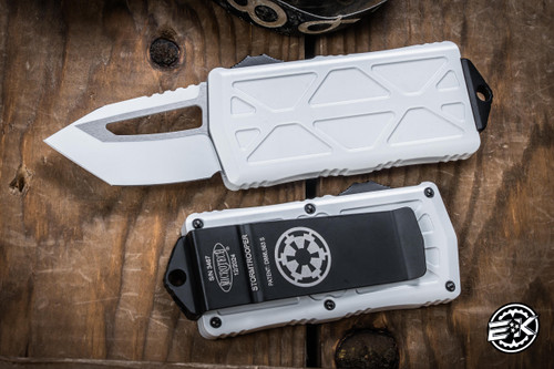 Microtech Exocet "Storm Trooper" OTF Automatic Knife/Money Clip 1.9" White Tanto 158-1ST