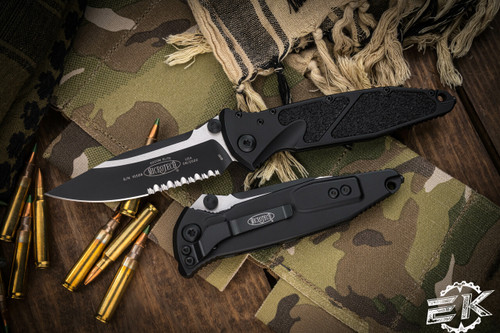 Microtech Socom Elite Manual Folding Knife Black 4" Clip-Point Black Serrated 160-2T