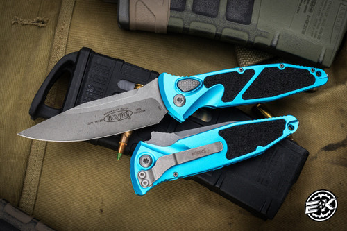  Microtech Socom Elite Automatic Folding Knife Turquoise 4" Clip Point Apocalyptic Stonewash 160A-10APTQ