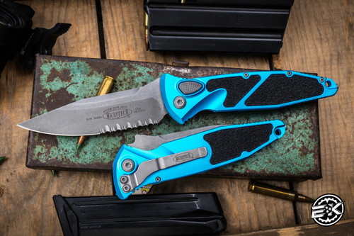 Microtech Socom Elite Auto Folding Knife Turquoise 4" Clip Point Apocalyptic Stonewash Serrated 160A-11APTQ